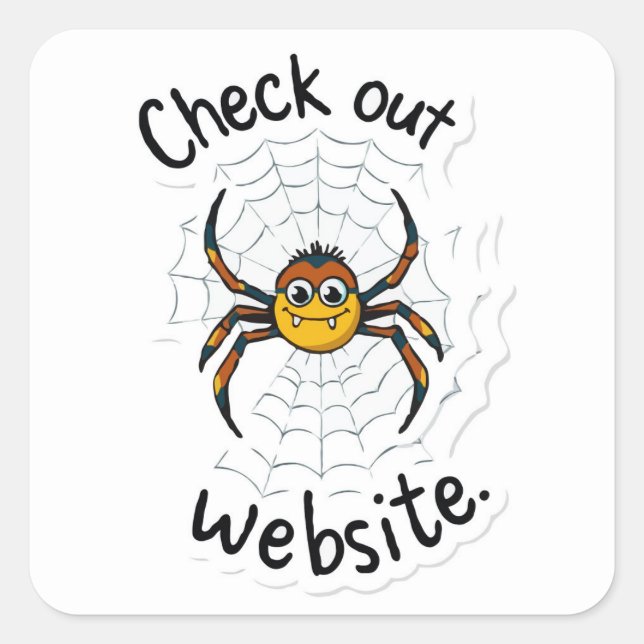 Spider's Web Design - 'Check out website' Pun Square Sticker (Front)