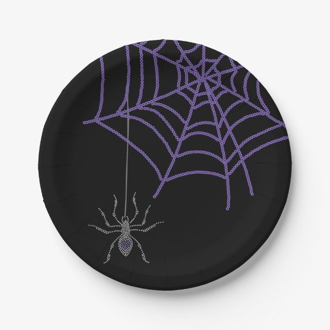Spider's Web Purple and Black Paper Plate (Front)
