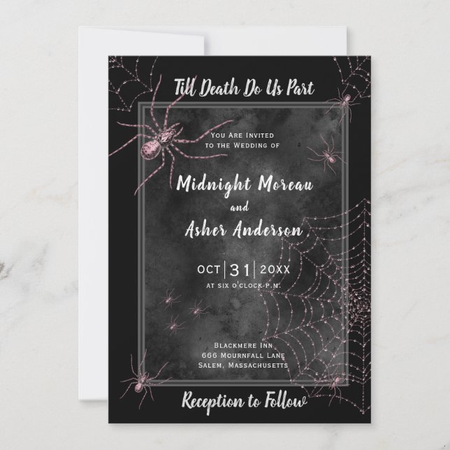 Spiders Web Till Death Do Us Part Black Pink  Invitation (Front)