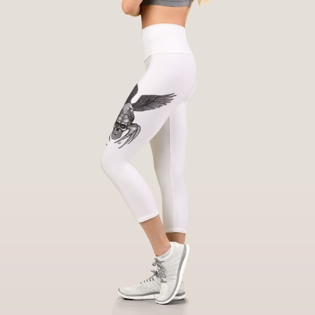 Spiderskull with Eagle in Tattoo-style Capri Leggings (Left)