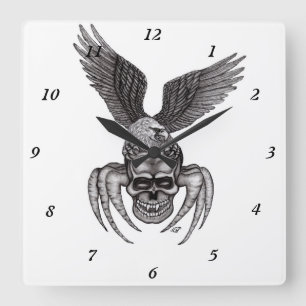 Spiderskull with Eagle in Tattoo-style Square Wall Clock