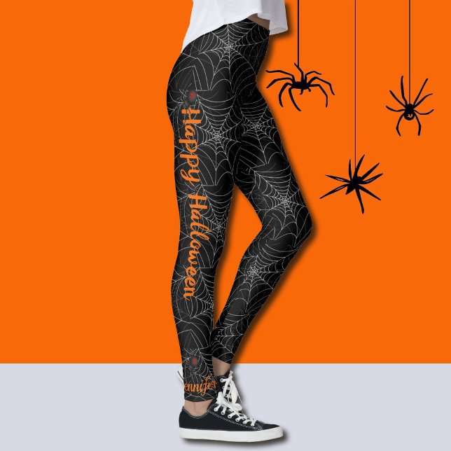 Spiderweb 3 Spiders Personalise Halloween Leggings (Creator Uploaded)