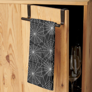 Spiderweb Black and White Halloween Tea Towel