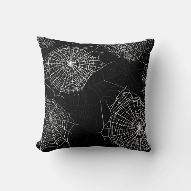 Spiderweb Black and White Stripe Throw Pillow (Front)