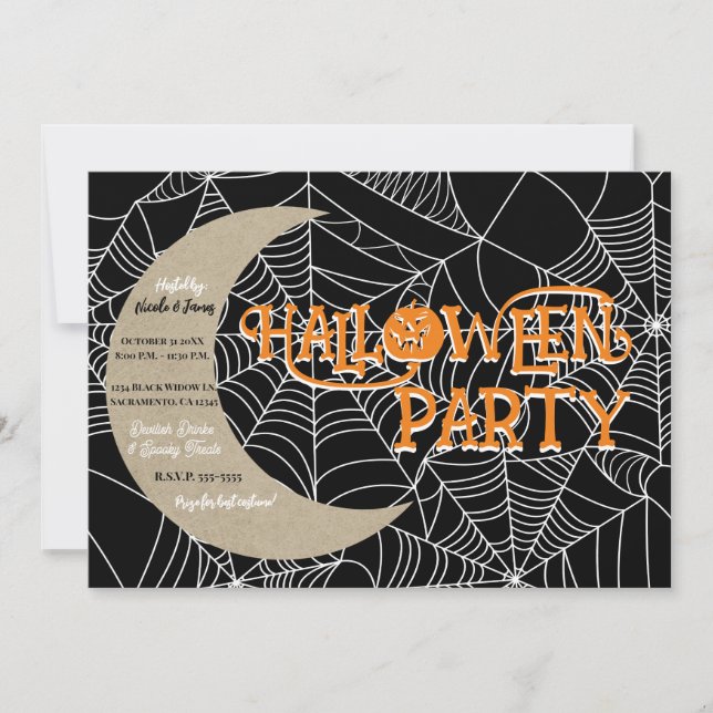 Spiderweb Crescent Moon Halloween Costume Party Invitation (Front)