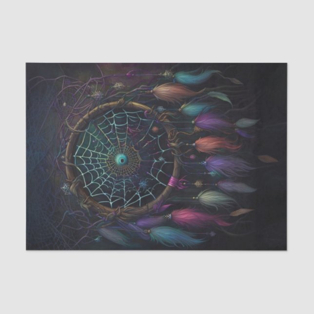 Spiderweb Dreamcatcher Bright Feather Decoupage Tissue Paper (Front)