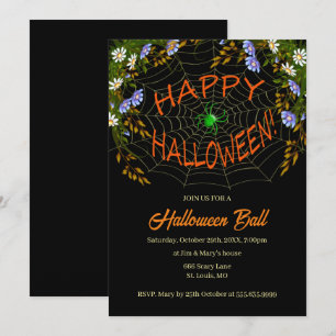 Spiderweb Floral Halloween Party Invitation