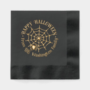 SpiderWeb & Hanging Spider Halloween Family Name Foil Napkins