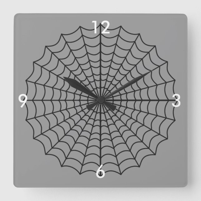 Spiderweb Haunted Halloween Square Wall Clock (Front)