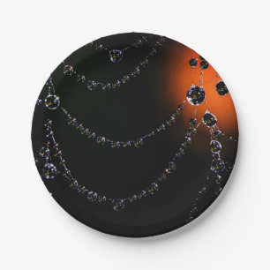 Spiderweb jewels harvest moon black orange paper plate