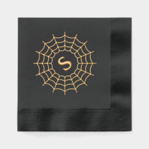 Spiderweb monogram initial Halloween black Foil Napkins