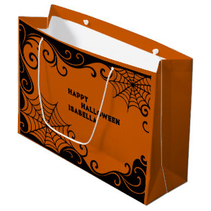 Spiderweb Ornament Orange Black Halloween Large Gift Bag