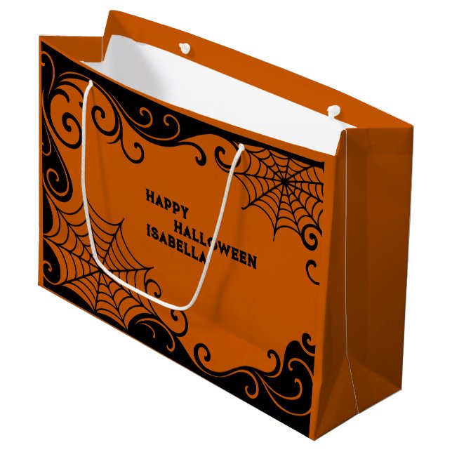 Spiderweb Ornament Orange Black Halloween  Large Gift Bag (Front Angled)
