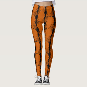 Spiderweb Ornament Orange Black halloween Leggings