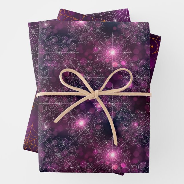 Spiderweb Purple Designs Wrapping Paper Sheets (In situ)