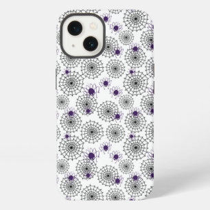 Spiderweb & Purple Spiders Halloween White Pattern iPhone 13 Case