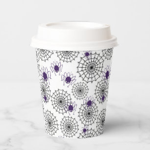 Spiderweb & Purple Spiders Halloween White Pattern Paper Cups
