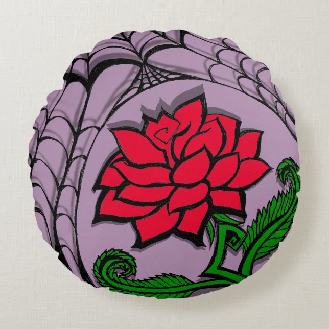 Spiderweb Rose Pastel Goth Quote Round Cushion (Front)