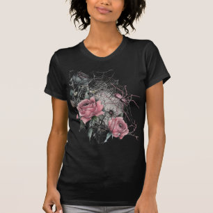 Spiderweb Roses Pink Damask Gothic Halloween T-Shirt