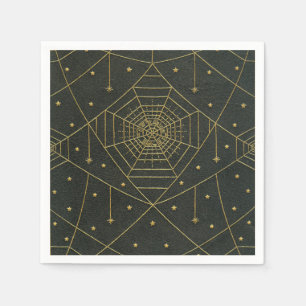 Spiderweb spider star black and gold vintage napkin