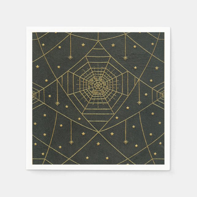 Spiderweb spider star black and gold vintage napkin (Front)