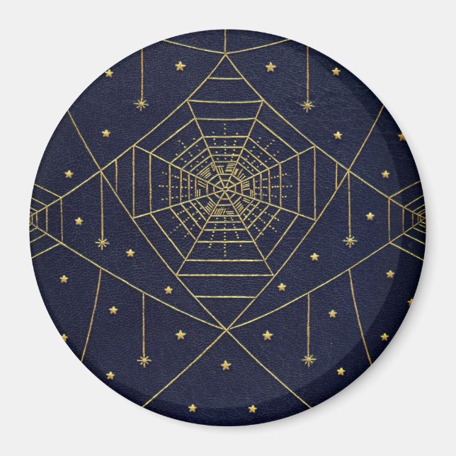 Spiderweb spider stars black and gold magnet (Front)