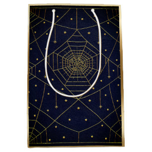 Spiderweb spider stars black and gold vintage medium gift bag