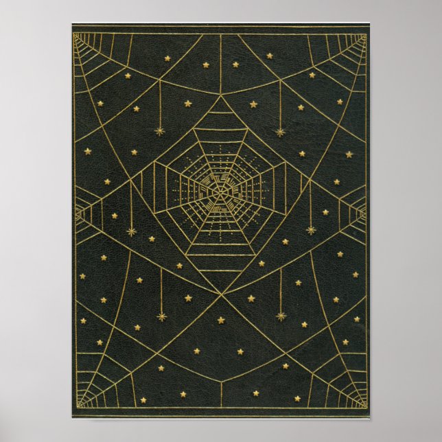 Spiderweb spider stars black gold vintage book poster (Front)