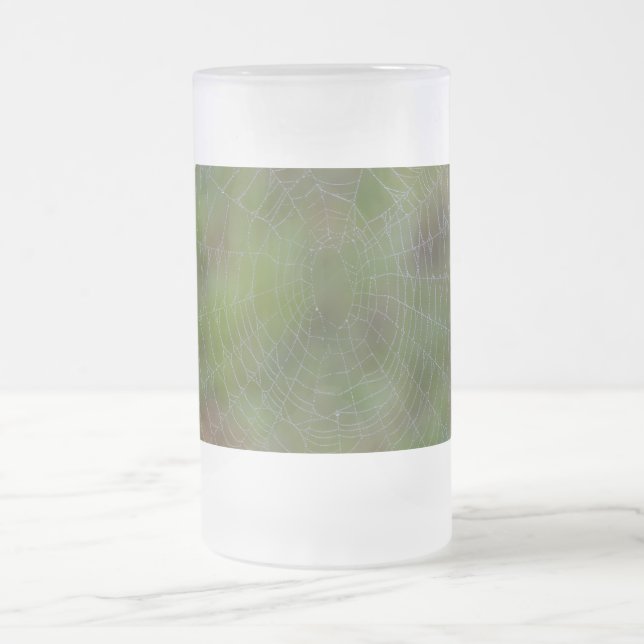 Spiderweb With Droplets Frosted Glass Beer Mug (Center)