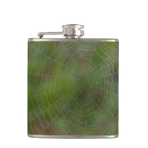 Spiderweb With Droplets Hip Flask