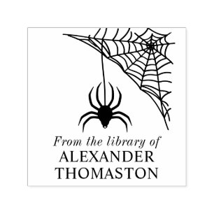 Spiderweb with Hanging Spider Library Book Name Self-inking Stamp