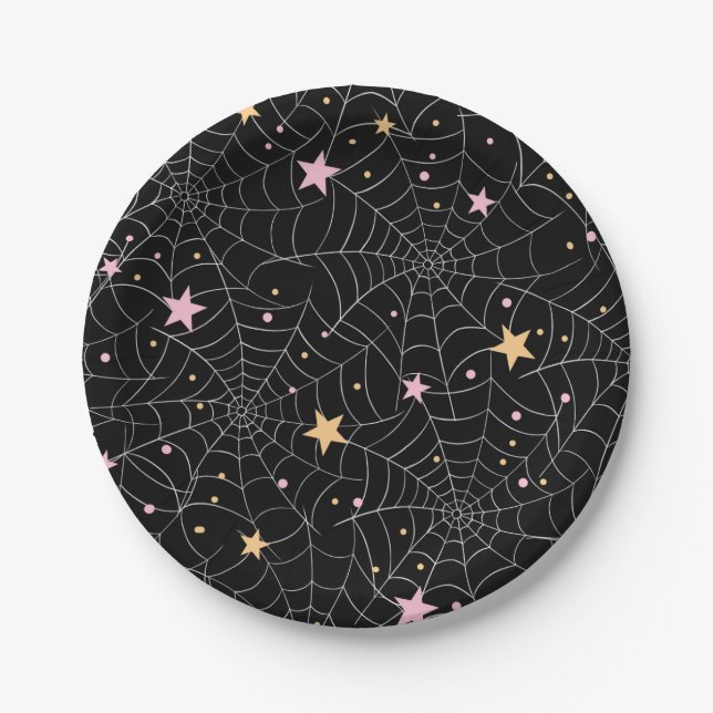 Spiderwebs and Confetti Pastel Halloween Paper Plate (Front)