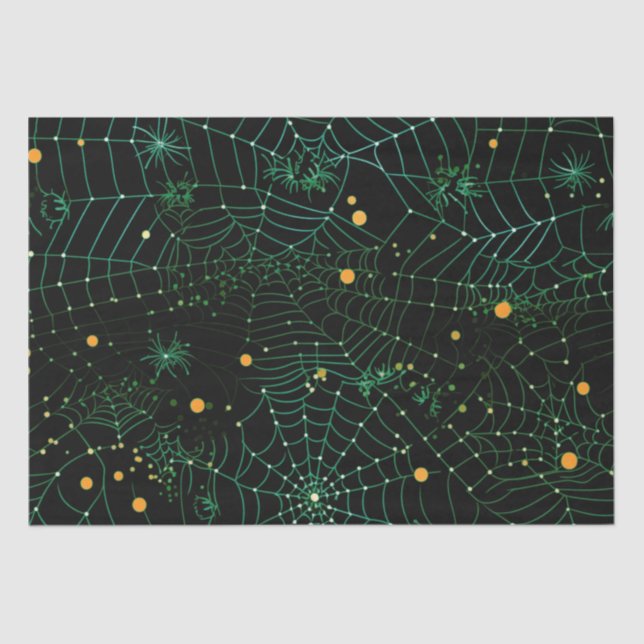 Spiderwebs and Dots Modern Black Halloween Tissue Paper (Front)