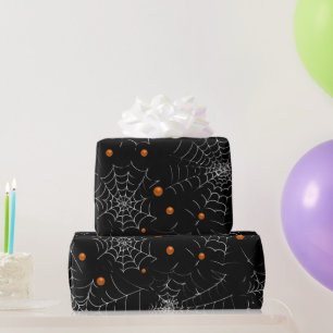 Spiderwebs and Dots Modern Black Halloween Wrapping Paper