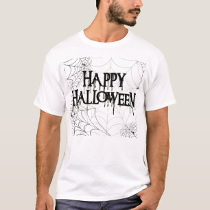 Spiderwebs And Happy Halloween Creepy Text T-Shirt