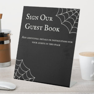 Spiderwebs Black and Ecru Gothic Wedding Pedestal Sign
