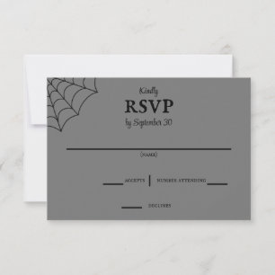 Spiderwebs Black and Grey Gothic Wedding RSVP Card