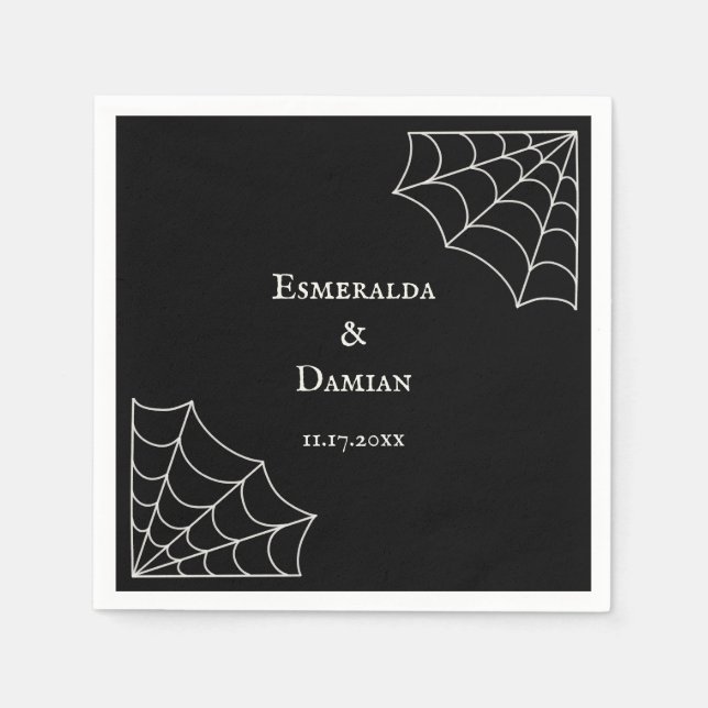 Spiderwebs Black and White Gothic Wedding  Napkin (Front)