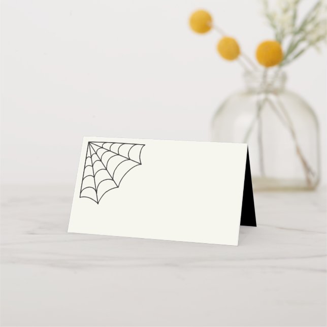 Spiderwebs Black and White Gothic Wedding Place Card (Front)