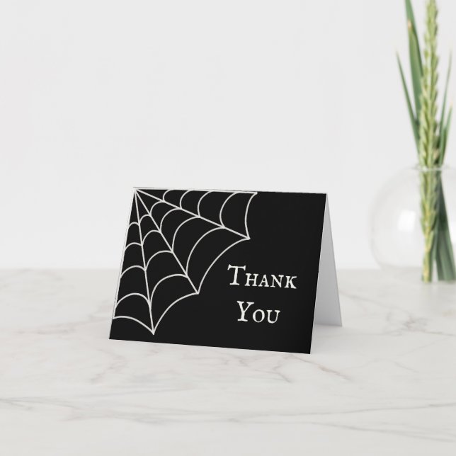Spiderwebs Black and White Gothic Wedding Thank You Card (Front)