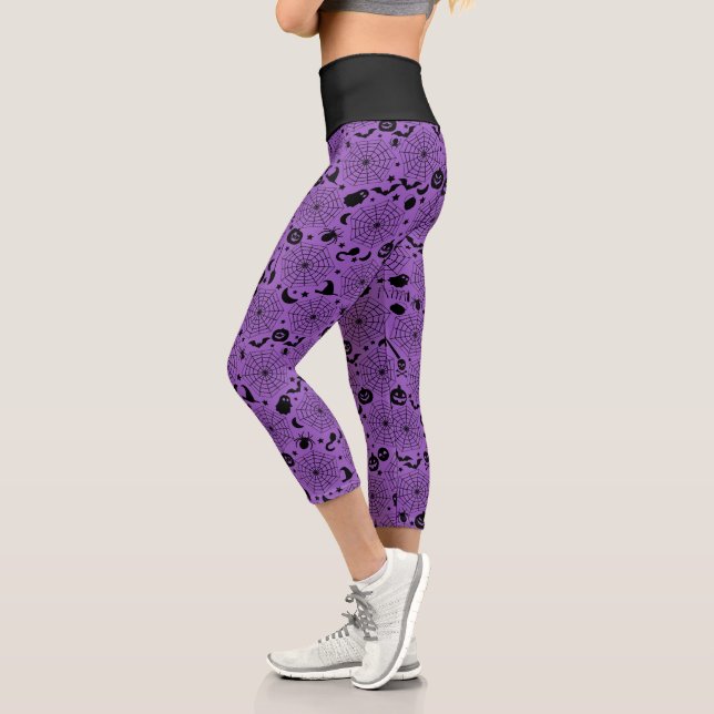 Spiderwebs Halloween Custom Colour Capri Leggings (Left)