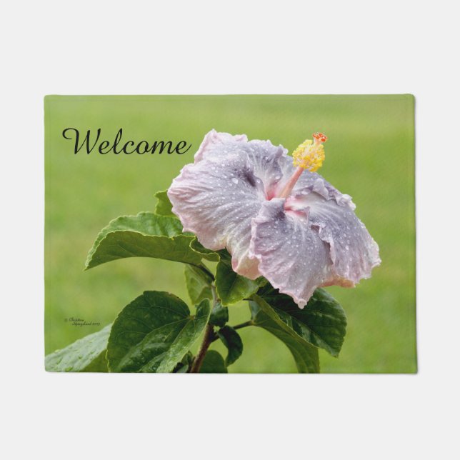 Spiegeland Welcome Purple Hibiscus Flower Doormat (Front)
