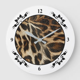 Spiffy Leopard Spots Leather Grain Look Large Clock