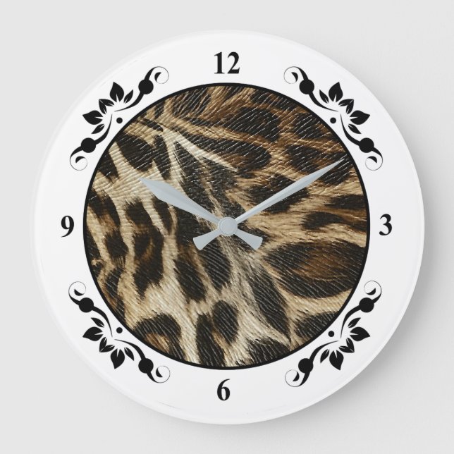 Spiffy Leopard Spots Leather Grain Look Large Clock (Front)