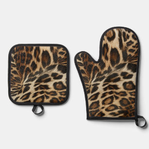 Spiffy Leopard Spots Leather Grain Look Oven Mitt & Pot Holder Set