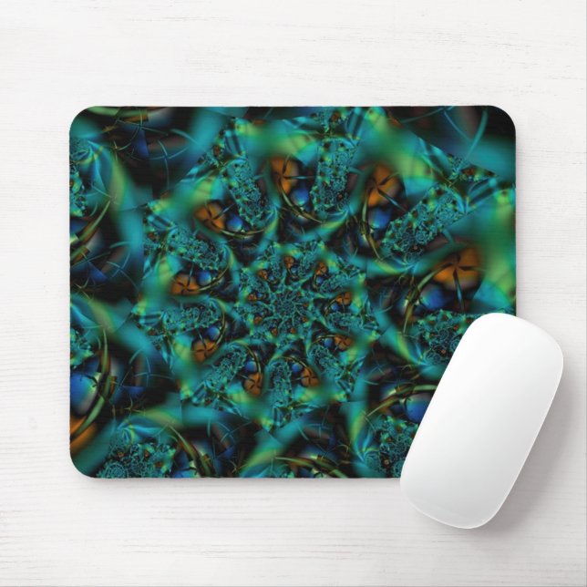 Spike | Blue and Green Fractal Art Mouse Mat (With Mouse)