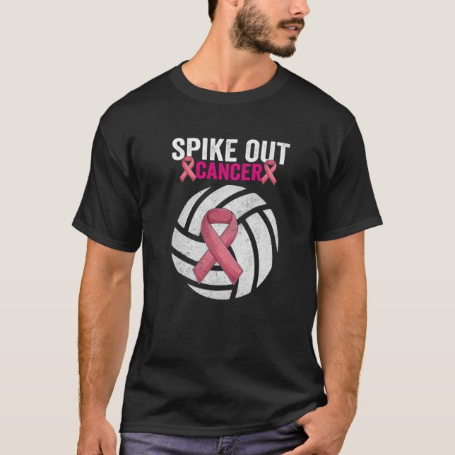 Spike Out Cancer Volleyball Breast Cancer Awarenes T-Shirt (Front)