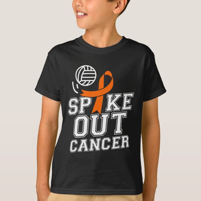 Spike Out Volleyball Leukaemia Cancer Awareness Ri T-Shirt (Front)