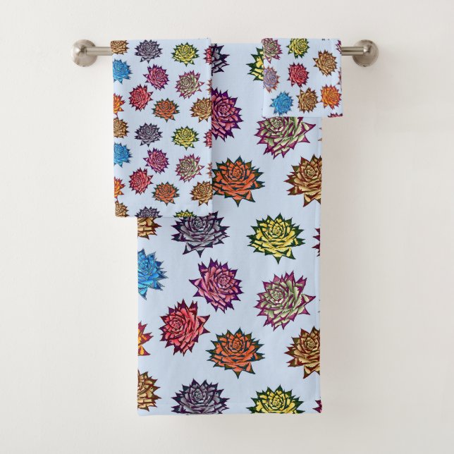 Spiked Rose Print, Modern Style Floral Pattern Bath Towel Set (Insitu)
