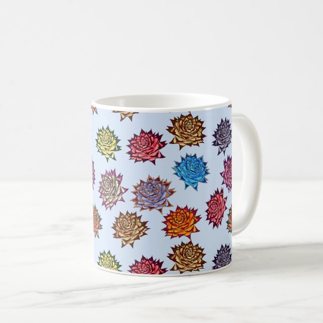 Spiked Rose Print, Modern Style Floral Pattern Coffee Mug (Front Right)